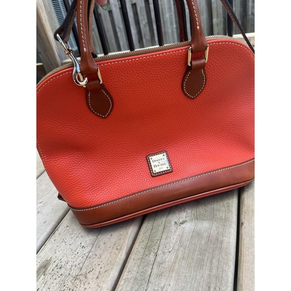 Dooney Bourke Orange Tangerine Pebbled Leather Zip  Handbag - Picture 8 of 13